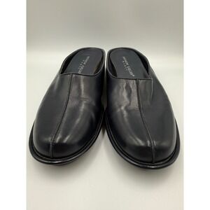 Andrew Geller Chop Chop Mules Womens 8.5 Navy Blue Leather Slip On Flat Shoes